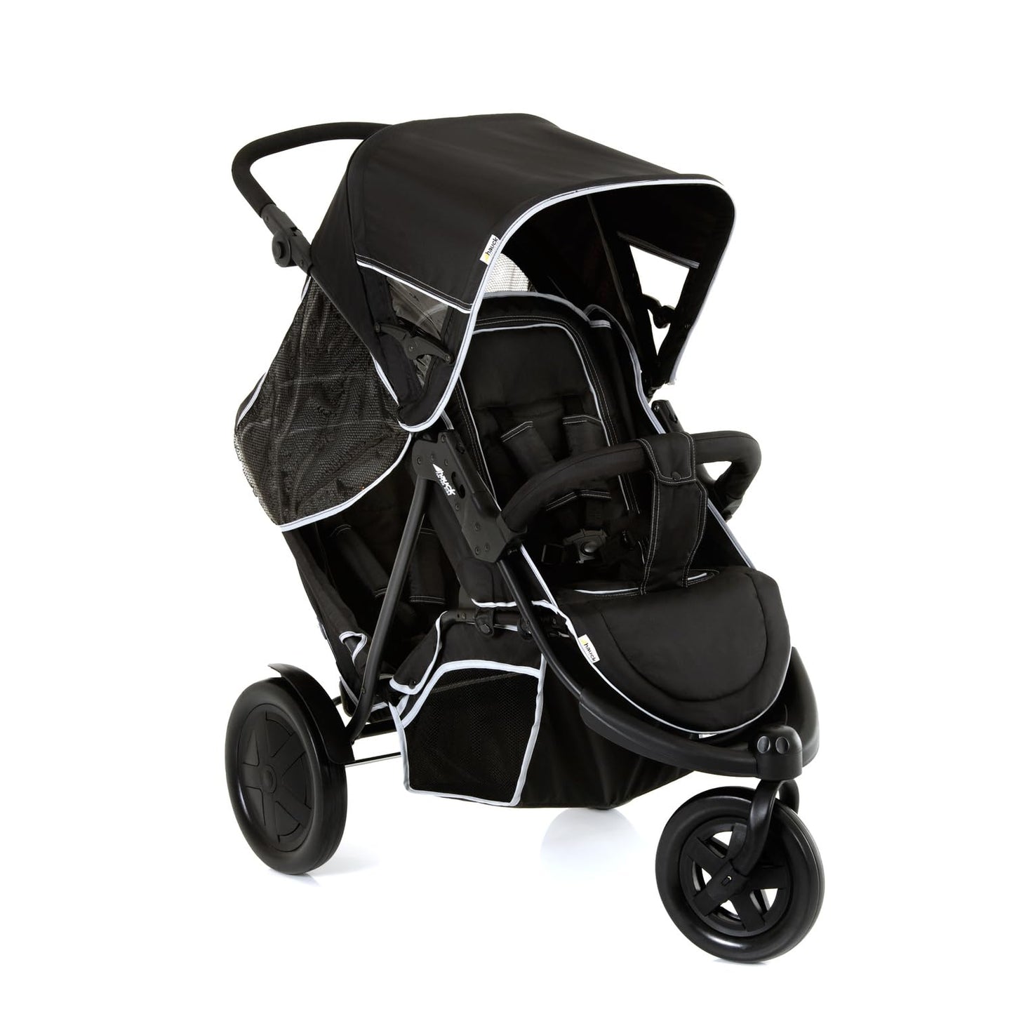 hauck Poussette Double Freerider à 3 Roues - 2 Enfants, Jusqu'à 36 kg - Hauteur Réglable, Pliable, Habillage Pluie Inclus, Siège Bas Amovible - Noir