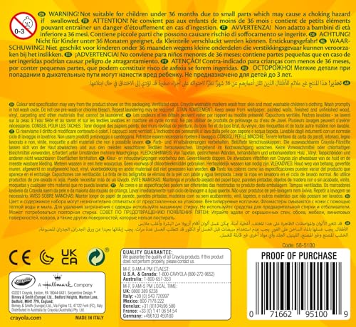 Crayola - Kit de 100 Feutres Lavables, Pointe Conique pour Traits Fins et Épais, Assortiment de Couleurs - Âge Conseillé: à Partir de 3 Ans
