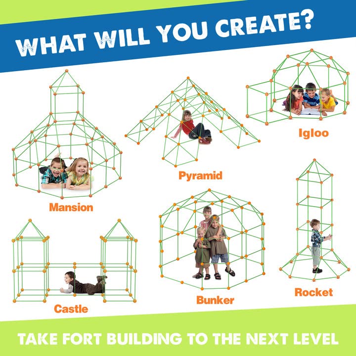 Kit de Construction de Fort pour Enfants - Brillent dans Le Noir 130 PCS Jouet Fort créatif pour garçon et Fille de 5+ Ans - Jouets de Construction STEM Châteaux de DIY Tente de Jeu Tour de fusée