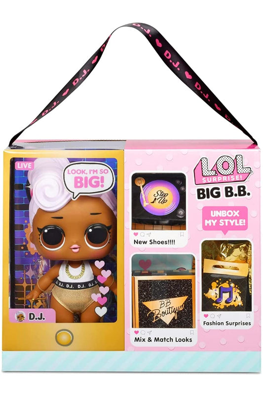 LOL Surprise Big BB (Big Baby) Bon Bon - 28cm Grande Poupée, Déballez des Tenues, Chaussures, Accessoires, Comprend un Bureau, une Chaise et une Toile de Fond - 3 ans et plus