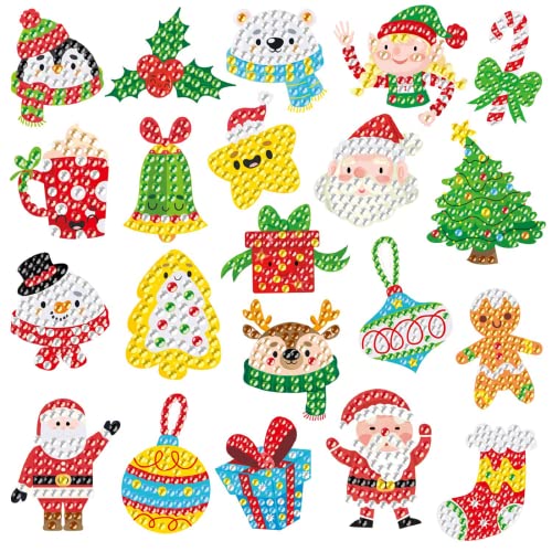 BOUTIKS 21 Pièces 5D Diamond Painting Noël Autocollants Kits Enfants, DIY Noël Diamant Painting Art Mosaïque Autocollants pour Enfants Adultes DéButants pour Décoration de Noël