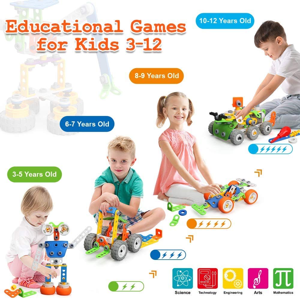 Blocs de Construction 175 pièces 11-en-1 ,Jeux pour garçons et Filles-l'Apprentissage la Construction Jouets Créatif, interactif et éducatif pour Enfants de 3-12 Ans,