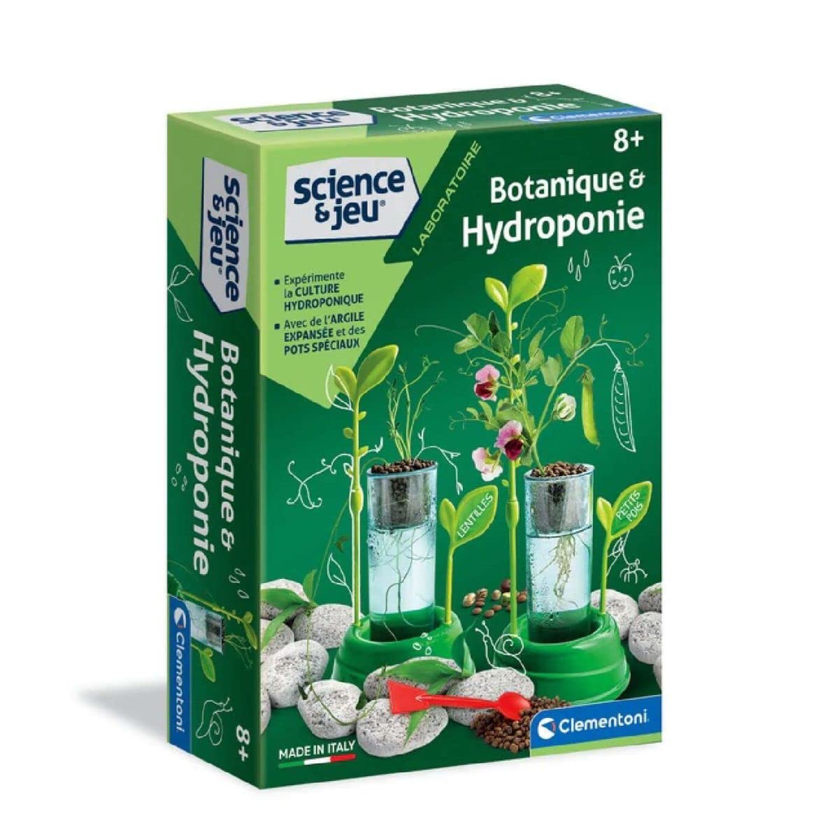 Clementoni - Science & Jeu : Laboratoire Botanique et Hydroponie - Inclus Argile Expensée + Pots Spéciaux - Culture Hydroponique - Méthodes de Culture des Plantes - 15 x 5.5 x 21cm - 7+ - 52347