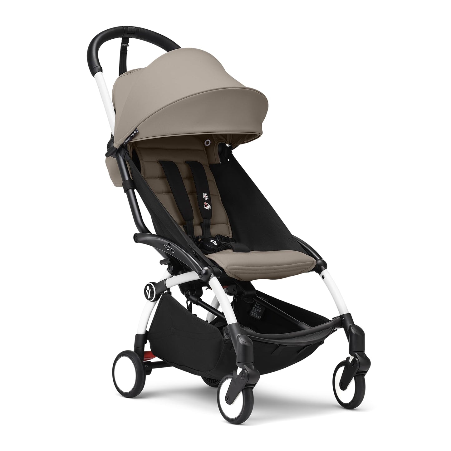 Poussette Stokke YOYO3 6+ - Cadre blanc + pack couleur 6+ taupe + capote - Pliage facile, légère et compacte - Compatible bagage cabine