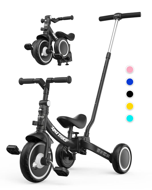 besrey Tricycle 7 en 1 pour Tout-Petits avec poignée de Direction pour 1 à 5 Ans, Tricycle Pliable pour Enfants,Vélo Draisienne,Vélo sans Pédale,Noir