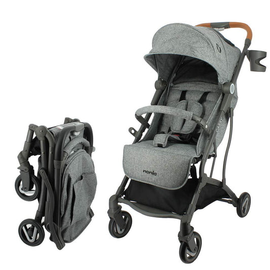 Poussette compacte CASSY 6-48 mois, légère et maniable - pliable à une main - Sac de transport et porte gobelet inclus - Nania (gris)