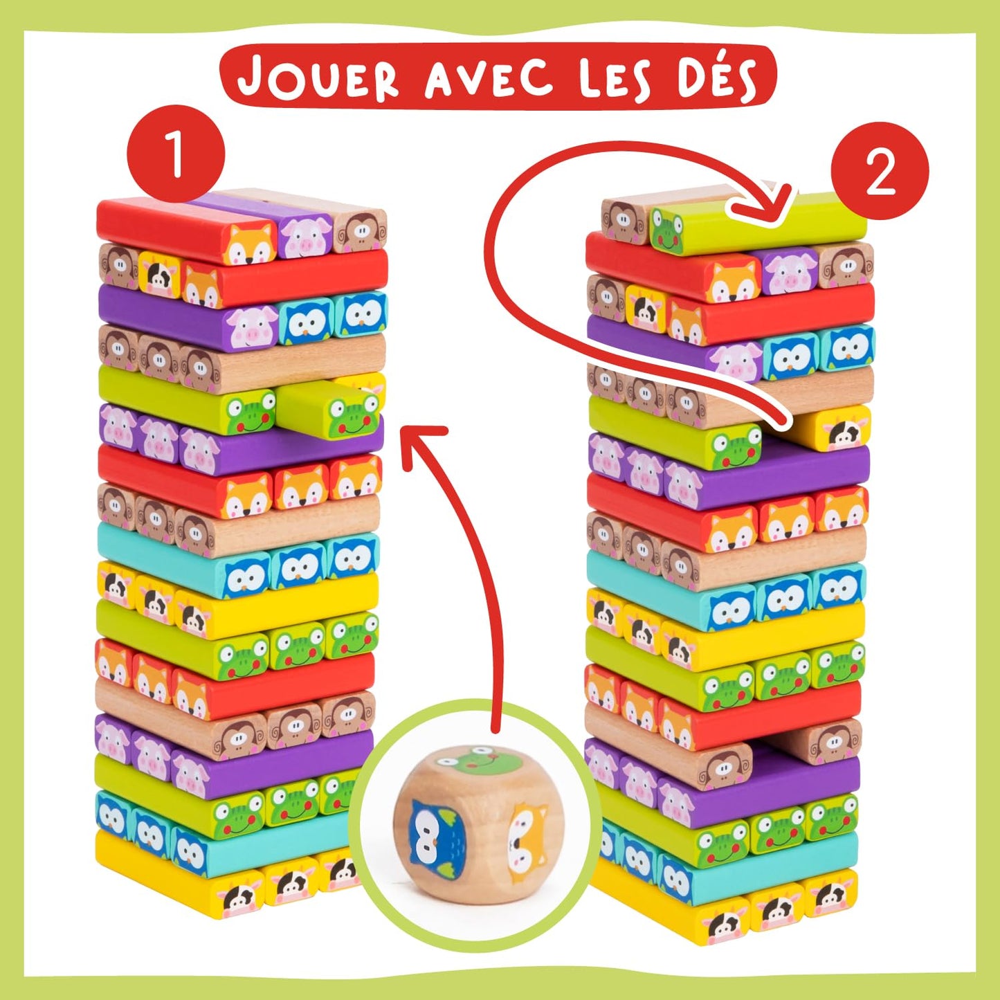 Nene Toys Tour 4 en 1 en Bois avec des Couleurs et Animaux - Jeu de Société Educatif pour Garçons et Filles De 3 à 9 Ans - Idéal comme Cadeau à Partager Entre Parents et Enfants