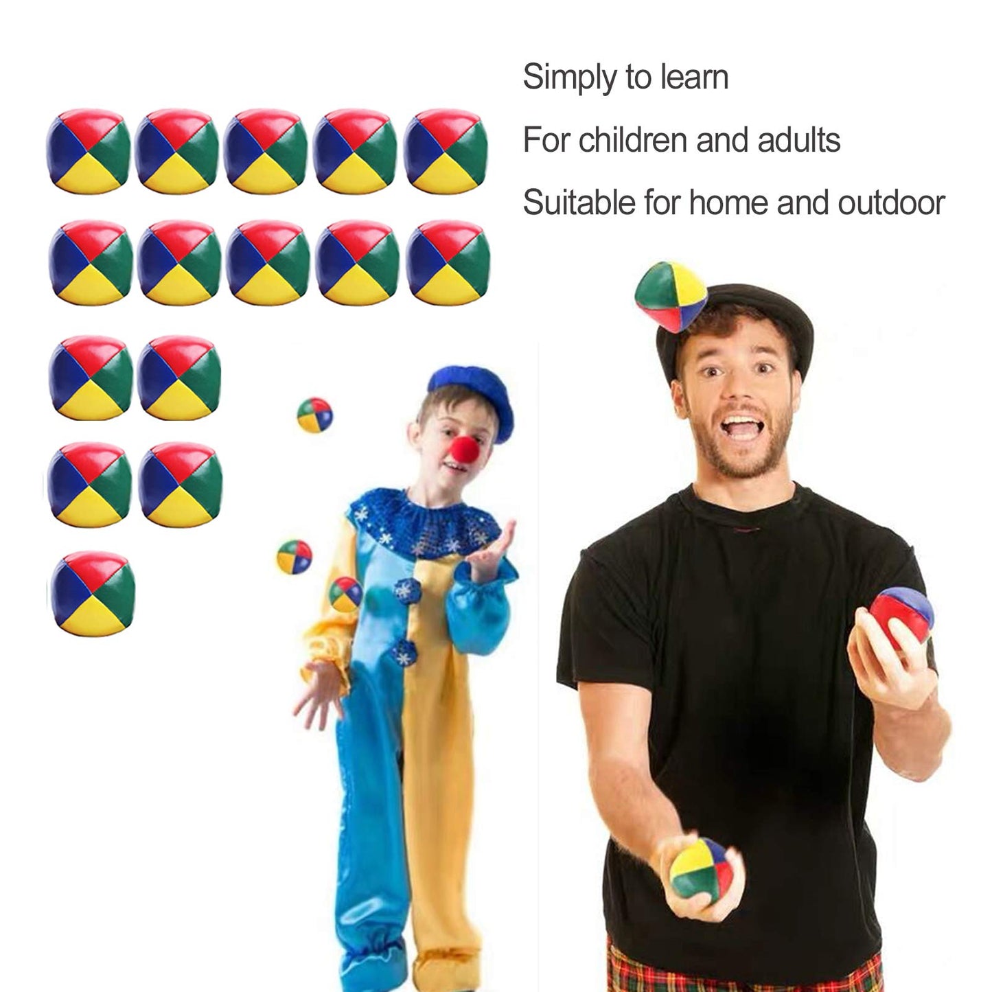 Coriver 15Pcs Ensemble de Balles de Jonglage, Jeux de Balle pour Enfants Jeux de Balle de Cirque Clown Boules de Jongle Colorées pour Adultes Enfants Débutants Jouet de Plein Air avec sac de rangement