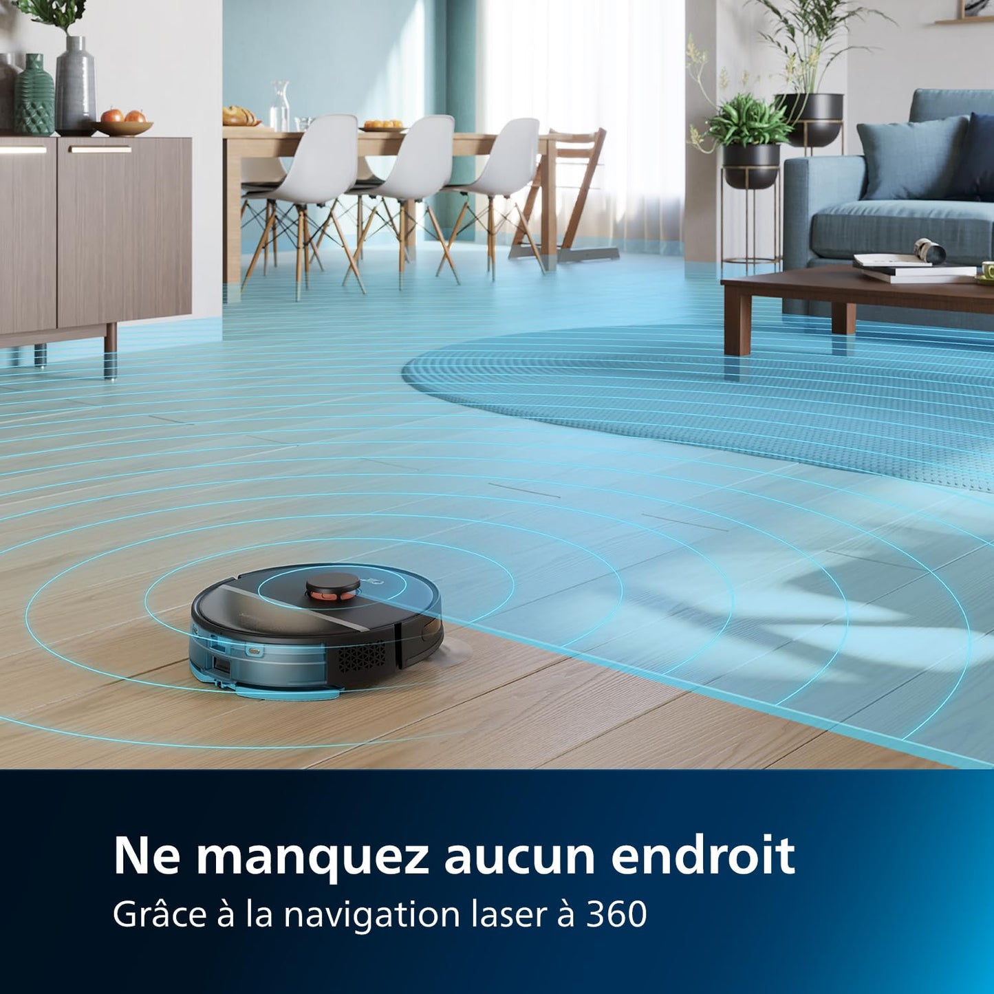 Philips Robot Aspiration/Lavage Homerun Série 3000, Haute Puissance d'aspiration (4000 Pa), Navigation Laser, Autonomie 200 Min, Station de vidage Auto, Aspirateur-Robot, App, Noir (XU3100/01)