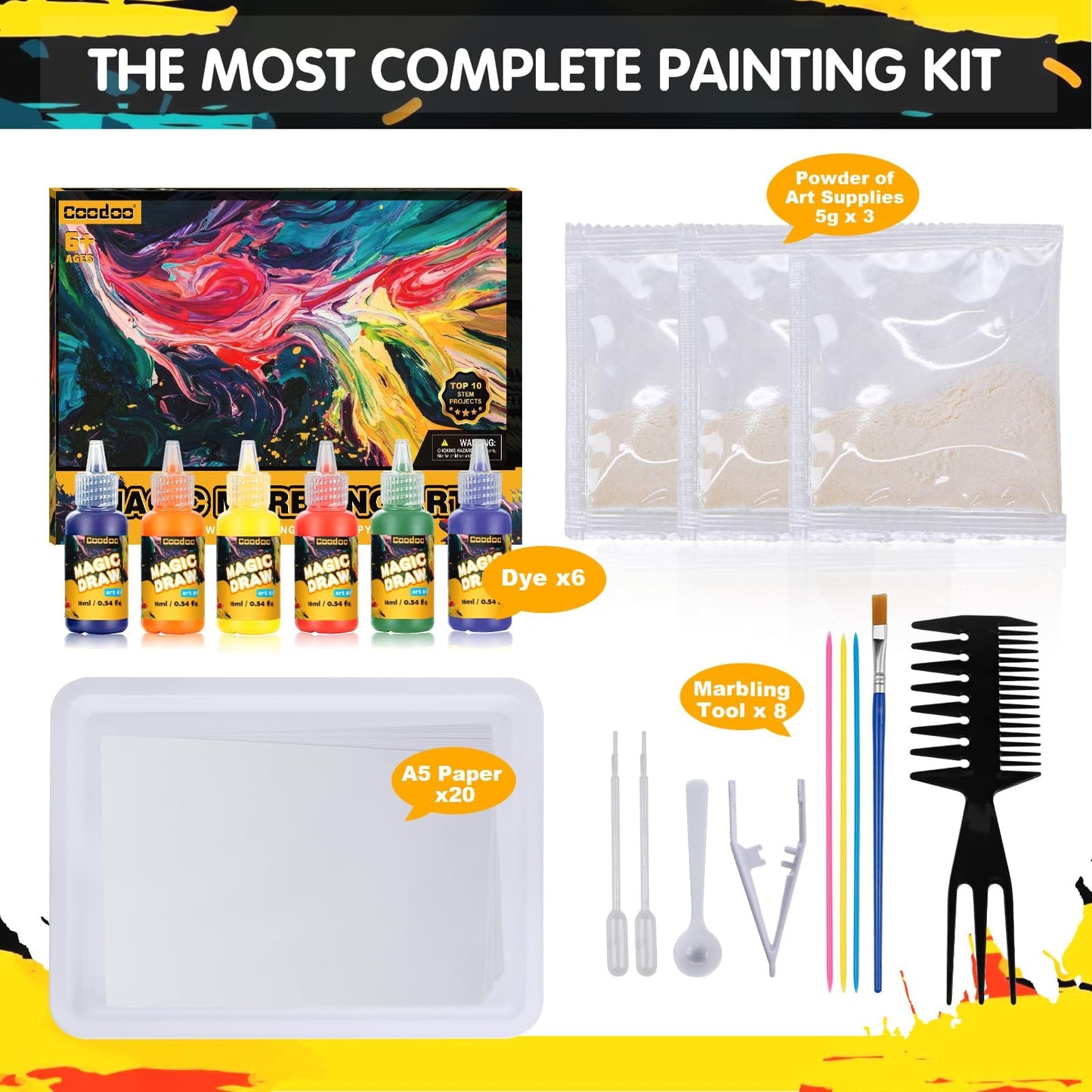 Peinture marbrée à l'eau pour enfants - Arts et artisanat pour filles et garçons Kits d'artisanat Cadeaux idéaux pour les enfants de 6 ans et plus 8-12 ans