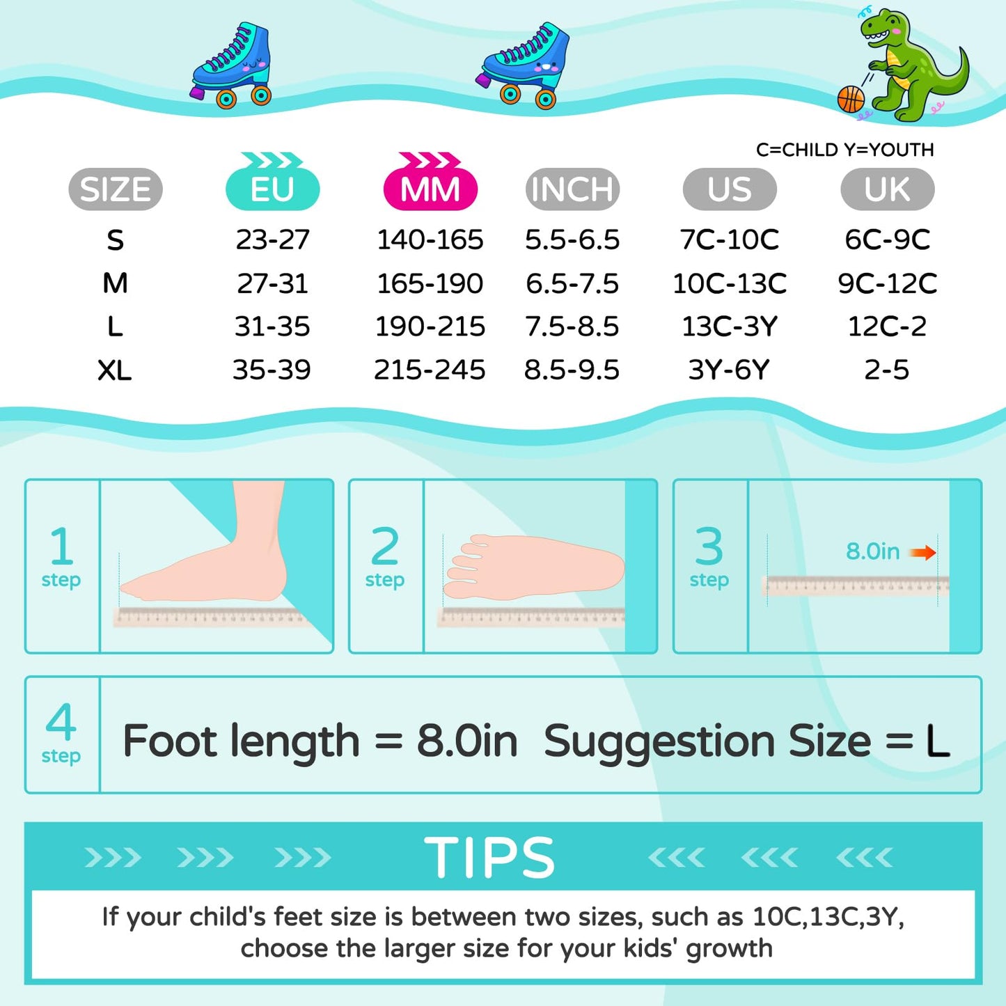 Runcinds Patins à roulettes réglables pour Enfants pour garçons Filles, Patins à roulettes pour Tout-Petits pour débutants avec Roues Lumineuses