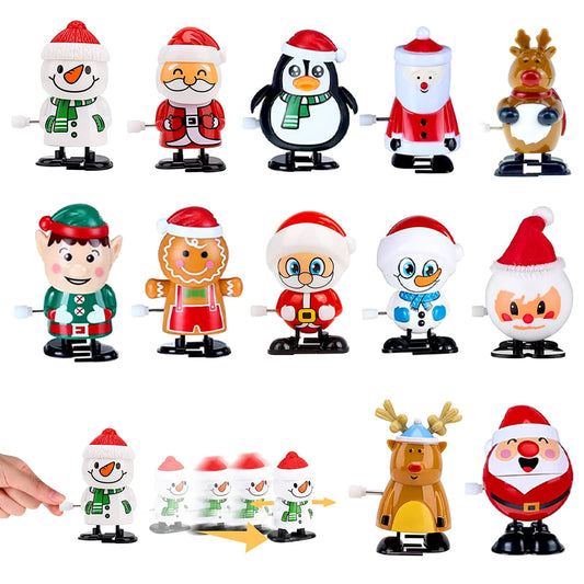 POPOYU Lot de 12 Jouet à Remonter Noël,Mini Jouets Animaux Noël Wind Up Funny Jouets,Jouets mécaniques Mignons Thème de Noël Clockwork Jouets pour Crackers Noel a Remplir,Petits Cadeaux de Table Noel