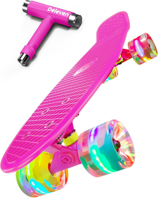 Deleven Skateboard 56cm avec Roues LED, Outil de Skate et Roulements ABEC 7 - pour Enfants Débutants Filles Garçons Adolescents Adultes