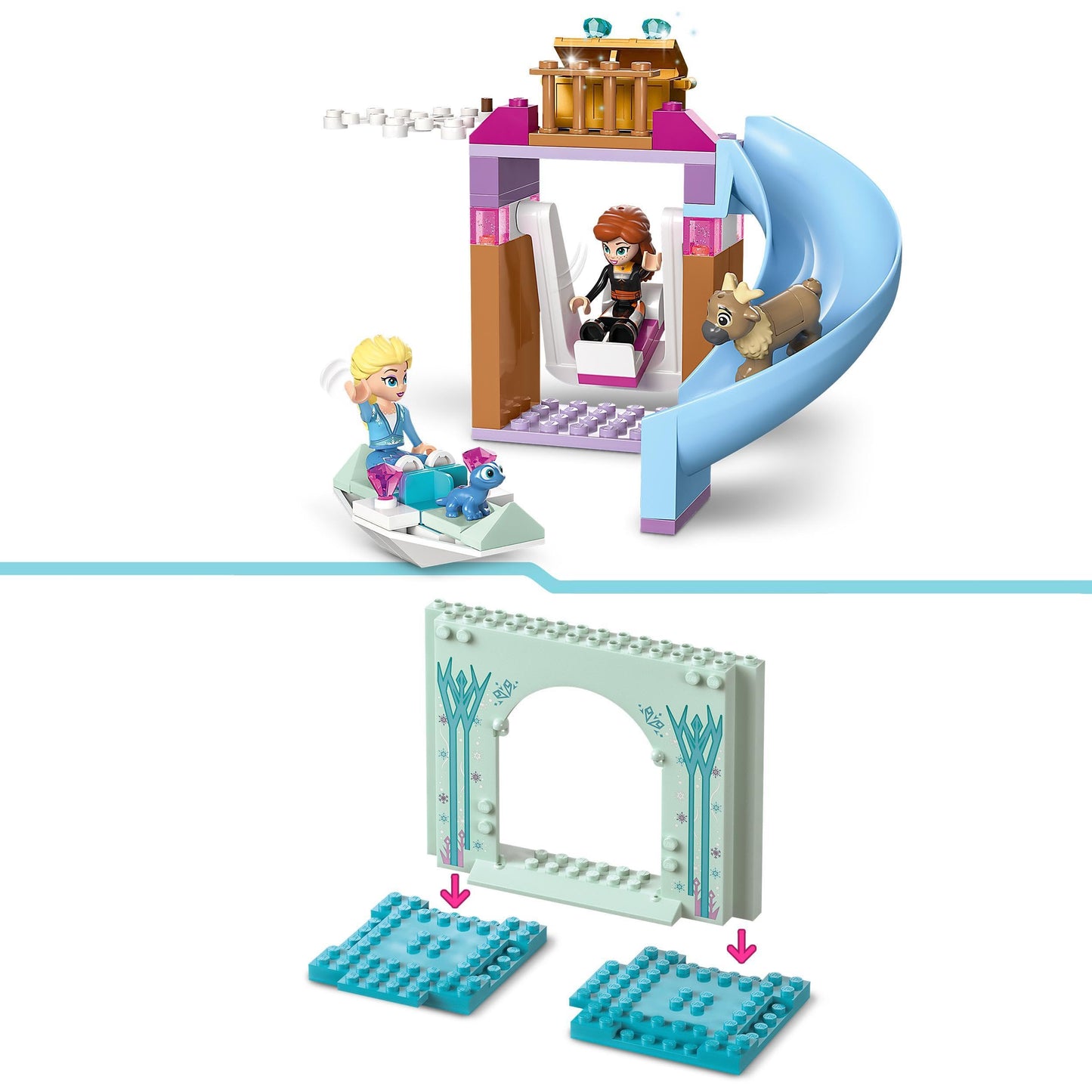 Lego Disney Princess Le Château de Glace d’Elsa - Jouet de Princesse La Reine des Neiges - 2 Figurines Animales et Mini-Poupées Elsa et Anna - Idée Cadeau pour Filles et Garçons Dès 4 Ans 43238