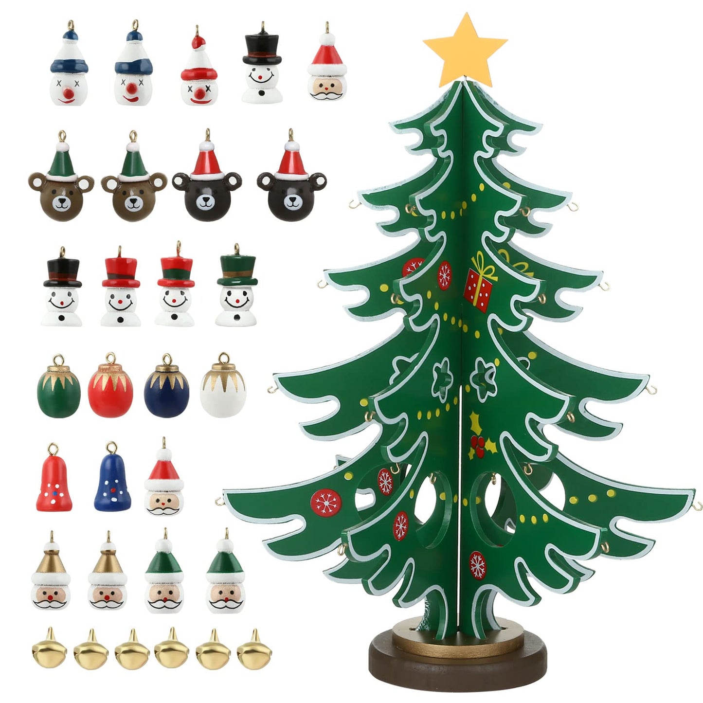 LIHAO Calendrier de l'Avent 2024, Mini Sapin de Noël en Bois pour Decorations Noel Table Cadeaux Enfants
