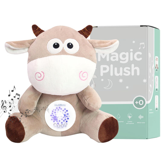 HuBorns - Peluche Bruit Blanc Bebe et Veilleuse Bébé Musicale et Lumineuse, Jouet Bébé Projecteur avec 15 Berceuses pour Dormir, Original Cadeau Naissance Fille et Garçon, Machine Bruit Blanc