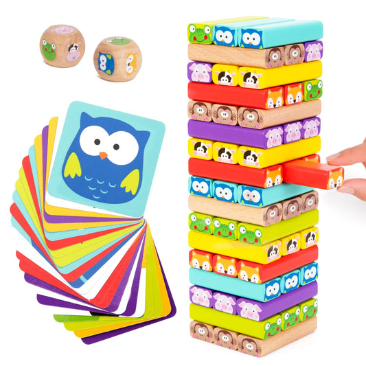 Nene Toys Tour 4 en 1 en Bois avec des Couleurs et Animaux - Jeu de Société Educatif pour Garçons et Filles De 3 à 9 Ans - Idéal comme Cadeau à Partager Entre Parents et Enfants
