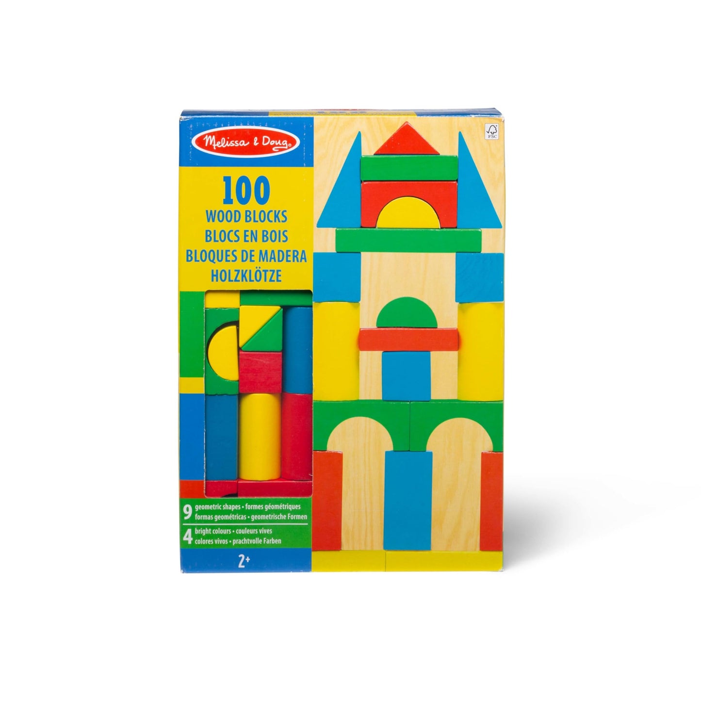 Melissa & Doug Blocs de Construction en Bois, Jouet Éducatif pour les Enfants, 100 Blocs Colorés de Formes et Tailles Différentes, Jeux d'éveil, Cadeau pour garçons et filles de 3 4 5 6 7 ans