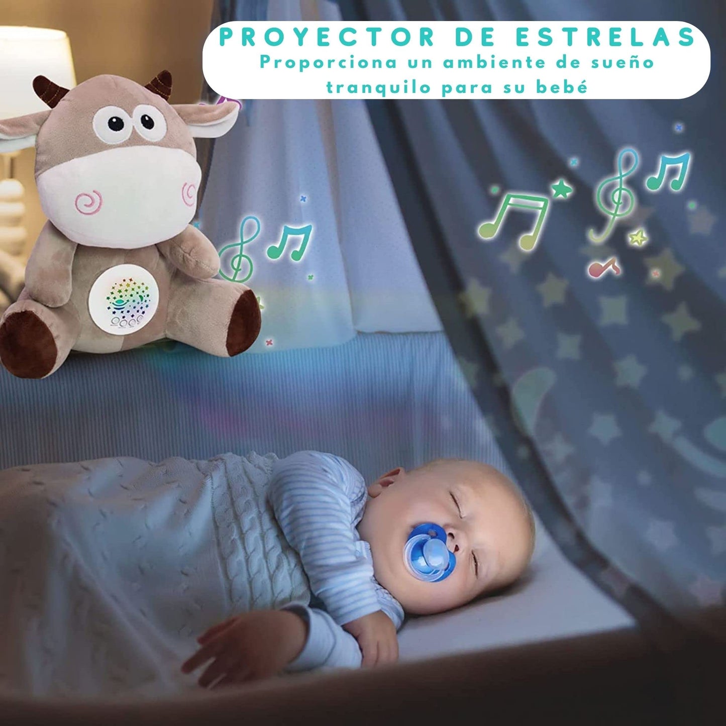 HuBorns - Peluche Bruit Blanc Bebe et Veilleuse Bébé Musicale et Lumineuse, Jouet Bébé Projecteur avec 15 Berceuses pour Dormir, Original Cadeau Naissance Fille et Garçon, Machine Bruit Blanc