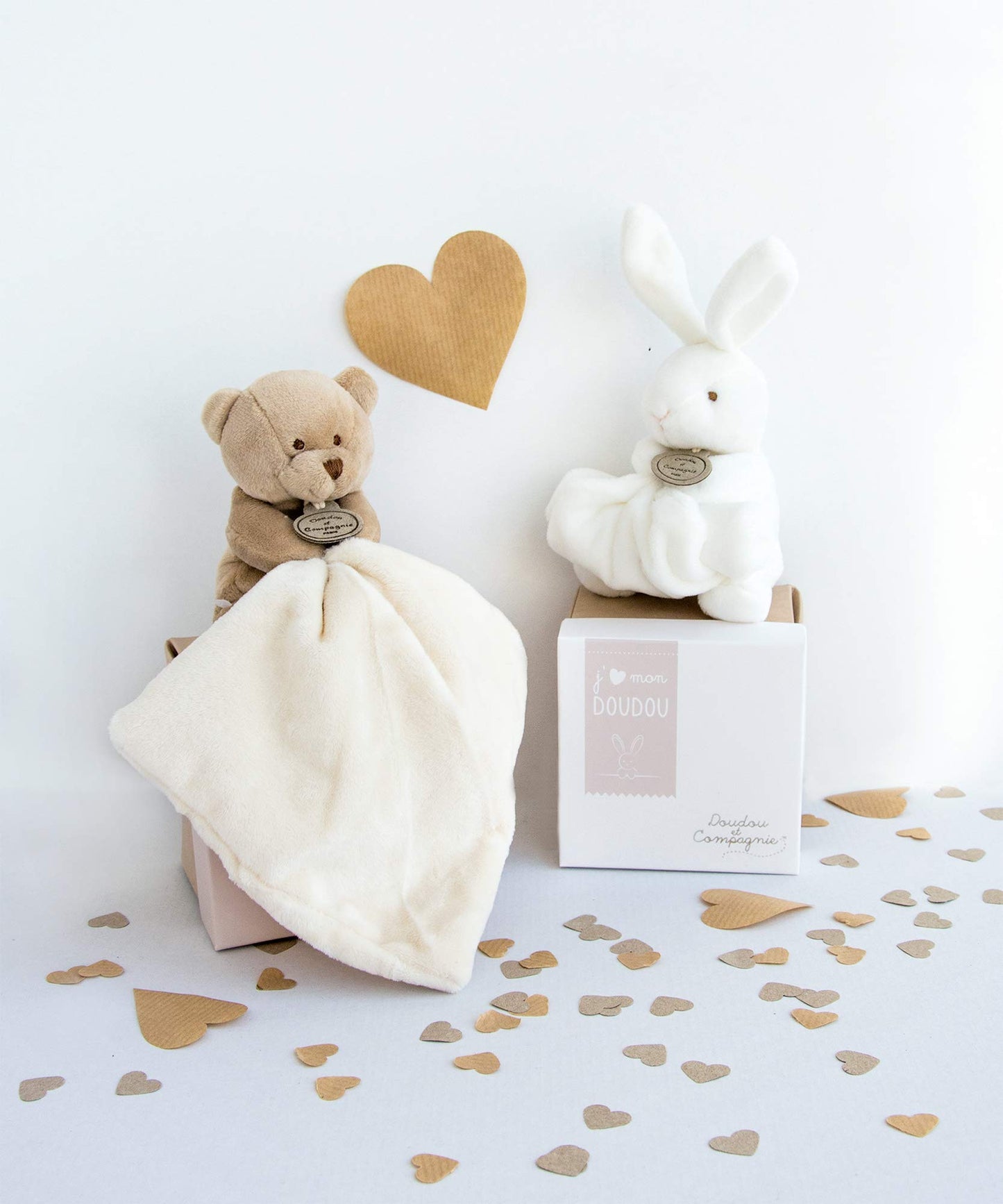 Doudou et Compagnie - Doudou Lapin Mouchoir - Boîte en Forme de Fleur - Blanc - 10 Cm - Idée Cadeau de Naissance Fille et Garçon - Garantie Doudou Perdu - 303