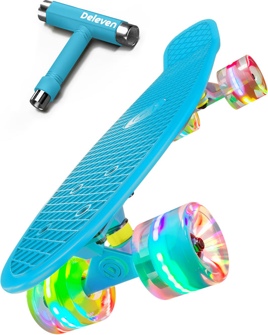 Deleven Skateboard 56cm avec Roues LED, Outil de Skate et Roulements ABEC 7 - pour Enfants Débutants Filles Garçons Adolescents Adultes