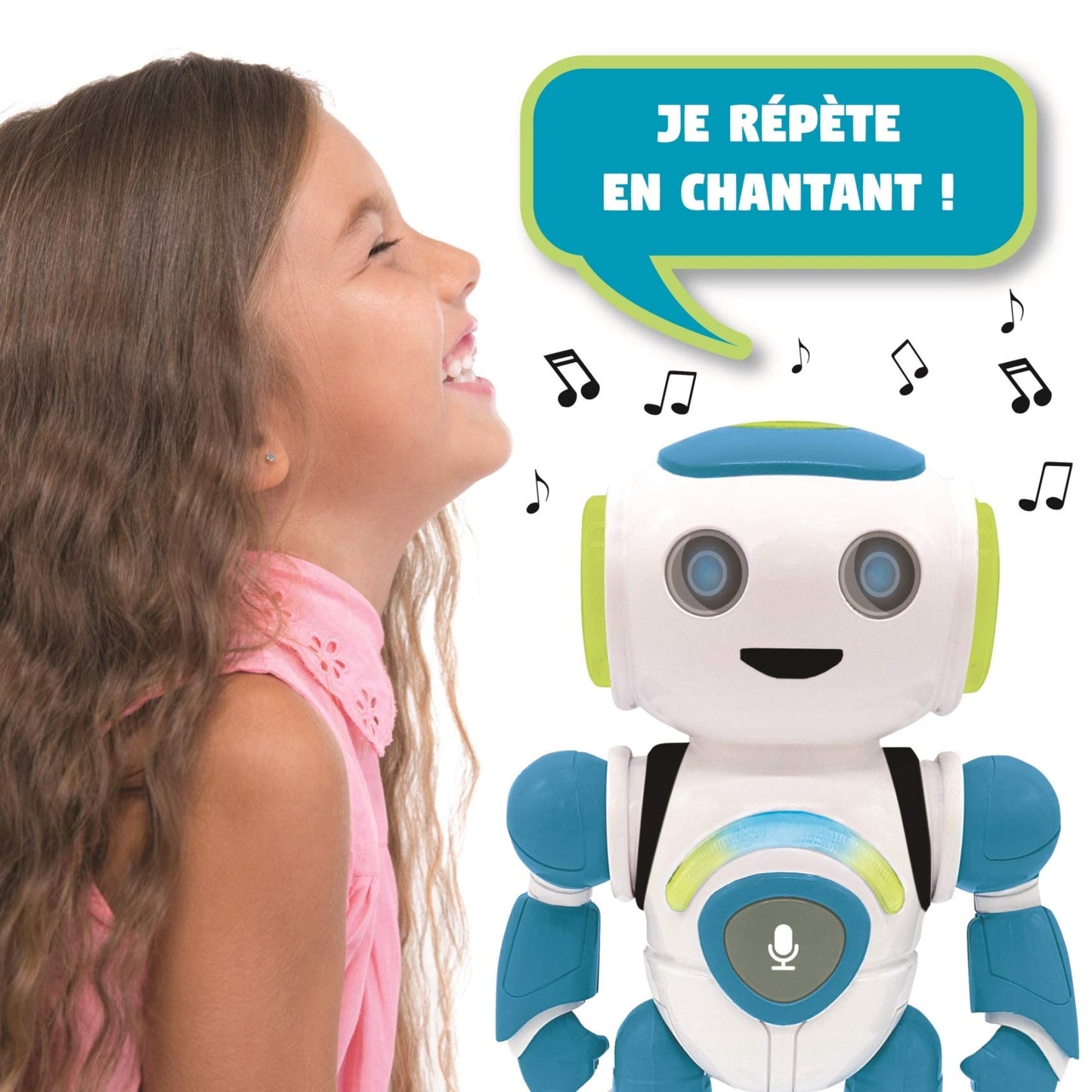 Lexibook ROB20FR Junior Robot intelligent qui lit les pensées, jouet pour enfants, danse, joue de la musique, quiz, animaux, karaoké programmable, STEM, bleu/vert, (version française)