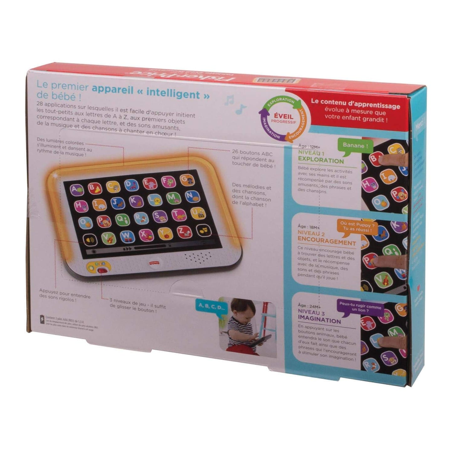 Fisher-Price Jouet Ma Tablette Éveil Progressif Rires et Éveil avec musique et lumières, pour enfants à partir de 1 an, version française, CDG56