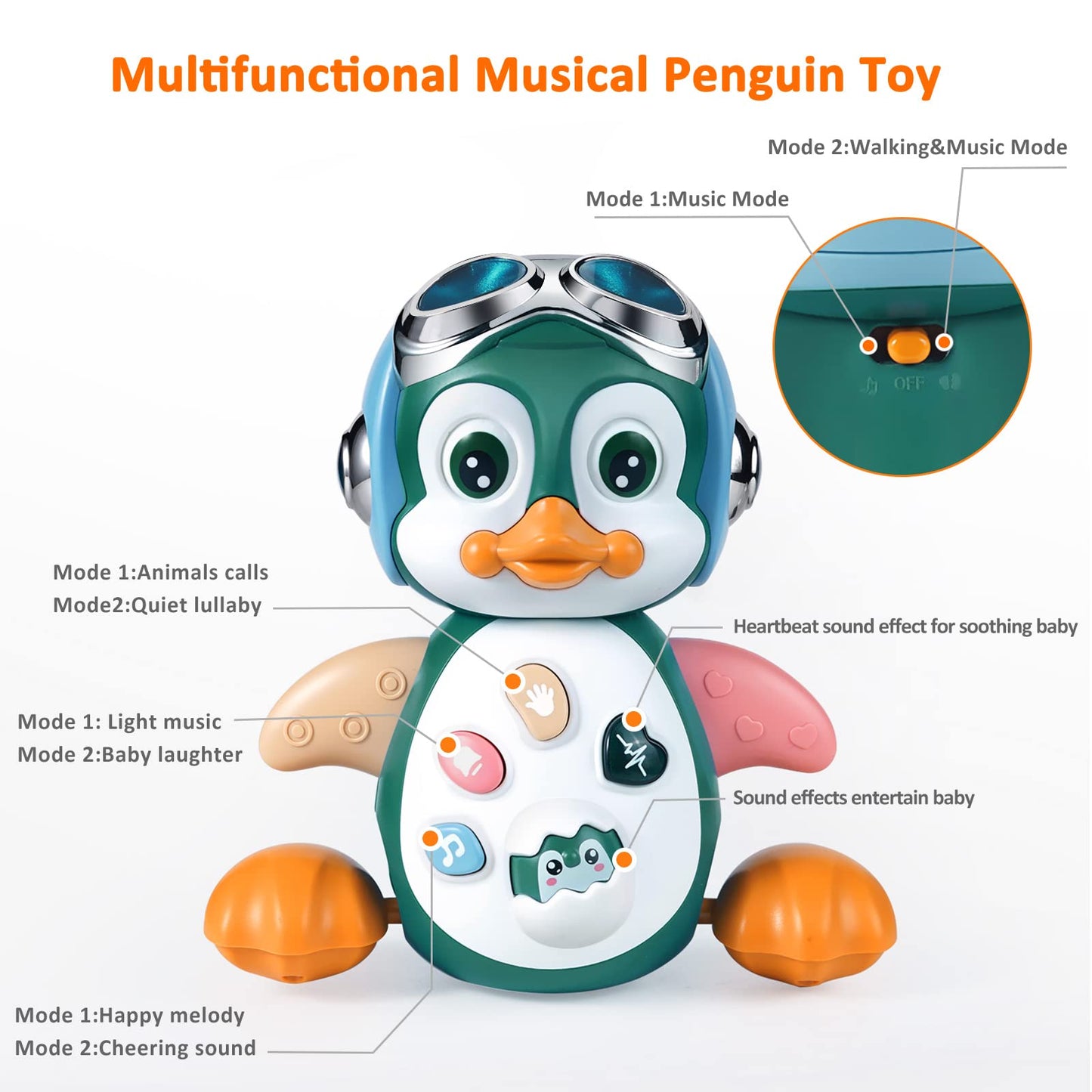 MOONTOY Jouet Musical Enfant 1 an, Rampants avec Musique et lumières,Jouet pour Bébé Pingouin 6-12 Mois, Jouet éducatif d’éveil pour Garçon Fille,Cadeaux Jouet Précoces 6 9 12 24 Mois