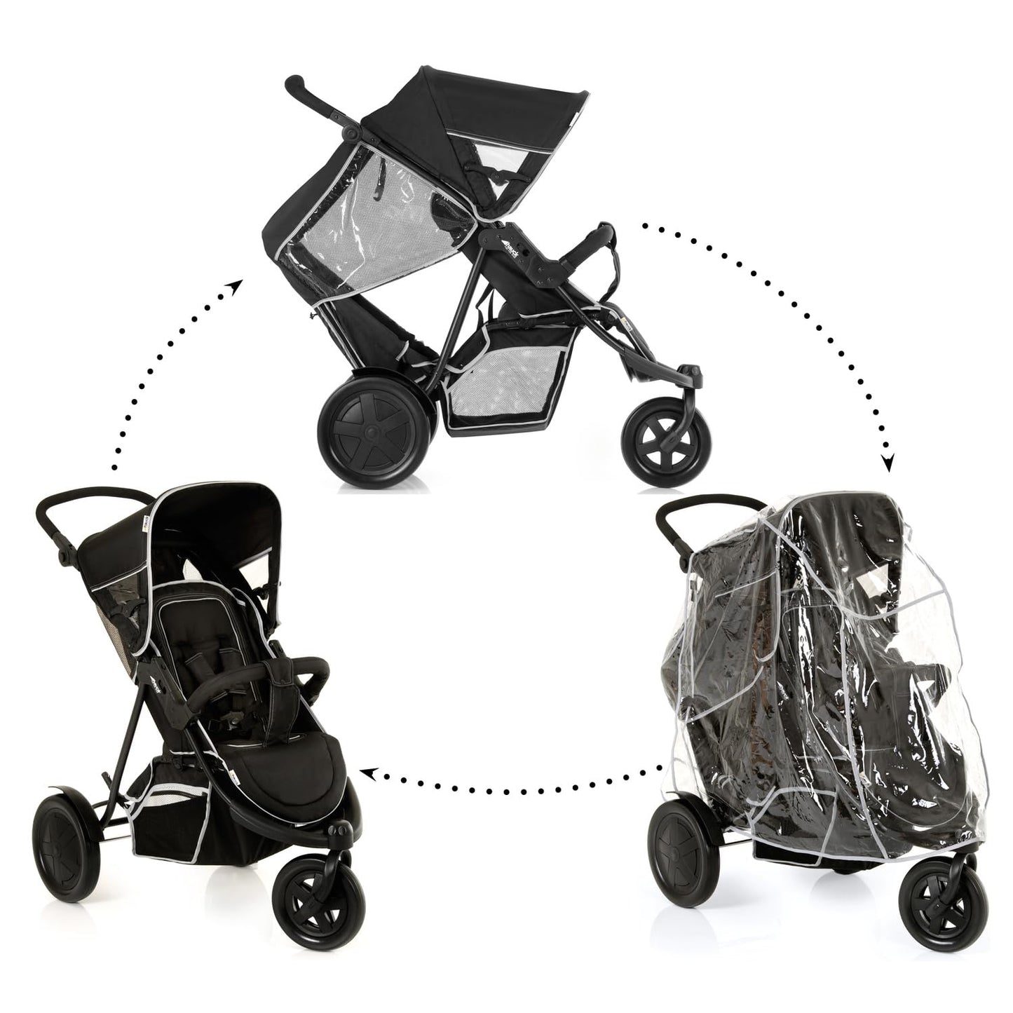 hauck Poussette Double Freerider à 3 Roues - 2 Enfants, Jusqu'à 36 kg - Hauteur Réglable, Pliable, Habillage Pluie Inclus, Siège Bas Amovible - Noir