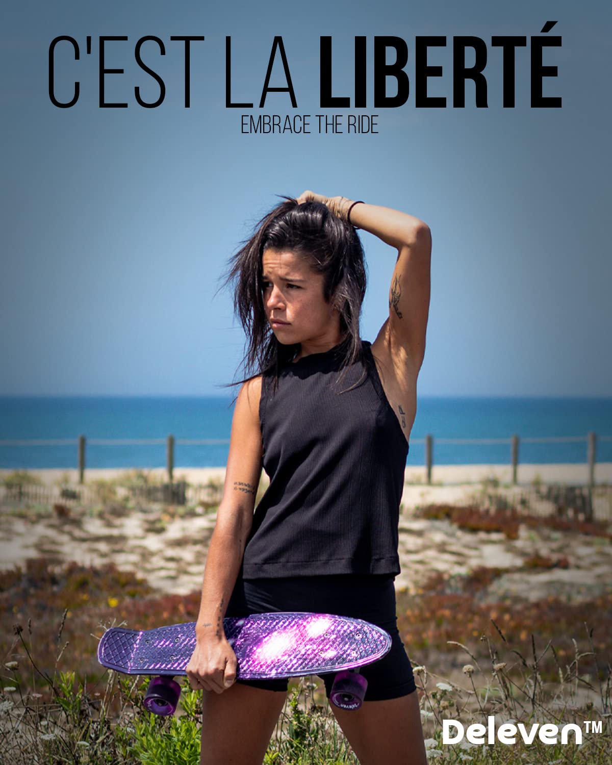 Deleven Skateboard 56cm avec Roues LED, Outil de Skate et Roulements ABEC 7 - pour Enfants Débutants Filles Garçons Adolescents Adultes