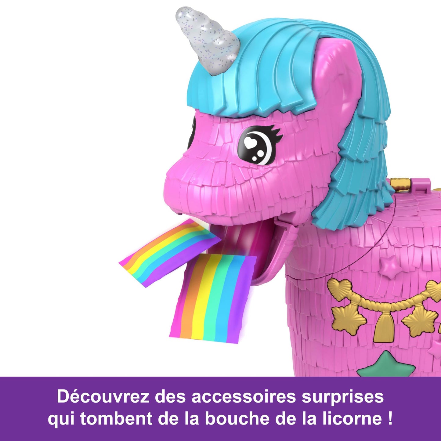 Polly Pocket Les licornes font la fête Coffret et poupées avec animaux de compagnie et plus de 25 accessoires surprises, ballade en montgolfière, HYD96