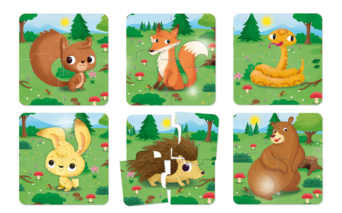 Liscianigiochi - Puzzle Bébé - La Forêt - Jeu de Réflexion - Jeu Educatif - 6 Puzzles de 4 Pièces - Les Animaux - 14 x 14 Cm - Pour Enfants de 1 à 4 ans - Carotina Baby