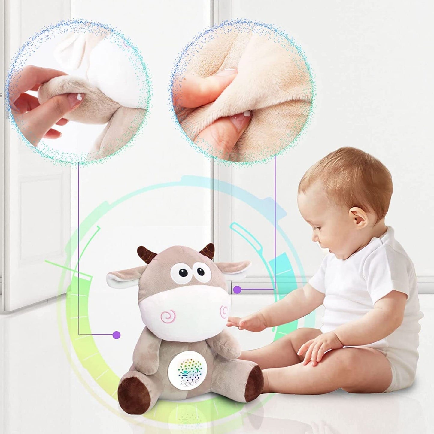 HuBorns - Peluche Bruit Blanc Bebe et Veilleuse Bébé Musicale et Lumineuse, Jouet Bébé Projecteur avec 15 Berceuses pour Dormir, Original Cadeau Naissance Fille et Garçon, Machine Bruit Blanc