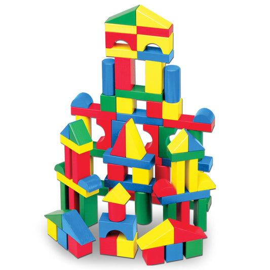 Melissa & Doug Blocs de Construction en Bois, Jouet Éducatif pour les Enfants, 100 Blocs Colorés de Formes et Tailles Différentes, Jeux d'éveil, Cadeau pour garçons et filles de 3 4 5 6 7 ans