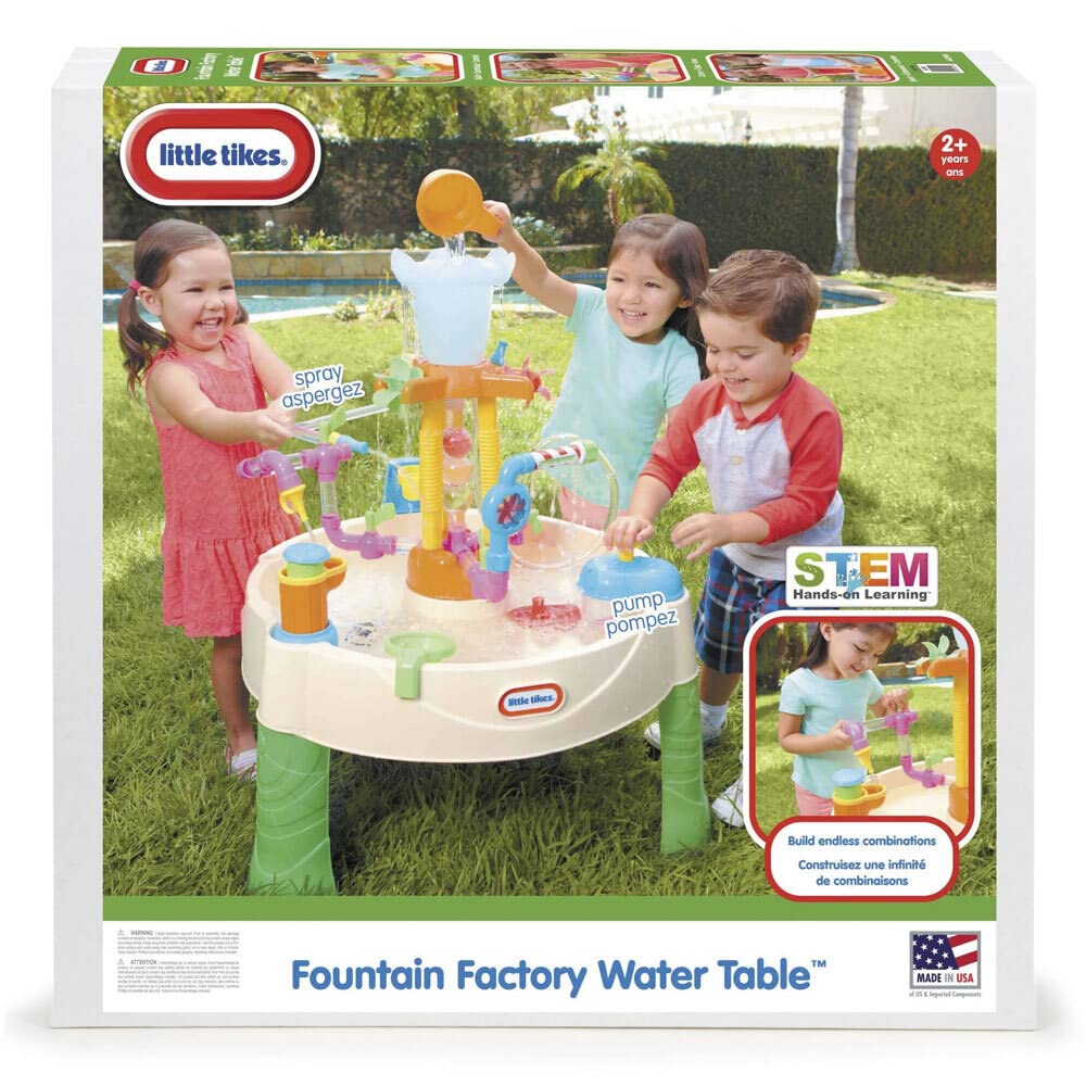 Little Tikes Fountain Factory Table de jeux aquatique – Jouet d’extérieur, table sécurisée & portable – Jouet sensitif de plein air, encourage les créatifs, pour les enfants de 24 mois et +