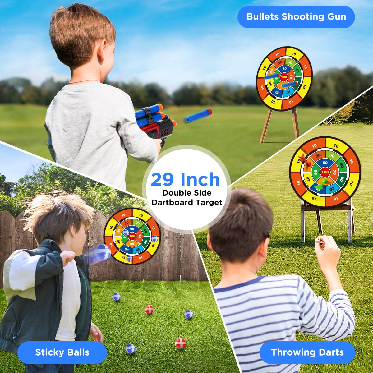 VATOS 2 Pack Arc et Flèche Jouet pour 3-12 Ans Garçons Filles, Jouet de Tir à l'arc Lumineux avec Coupe Suction Cible Debout & 29 in Dart Board, Jouets d'Activité d'Intérieur et d'Extérieur Cadeau