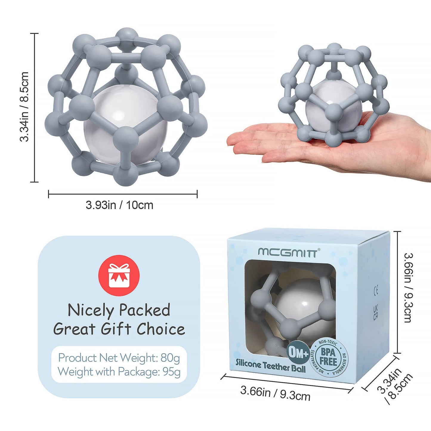Balles sensorielles pour bébé, Balle à Main Tactile pour bébé, Balle à saisir pour Enfants, Jouet sensoriel pour bébé, Dentition et Balle de Jeu à saisir pour améliorer l'expérience visuelle (gris)