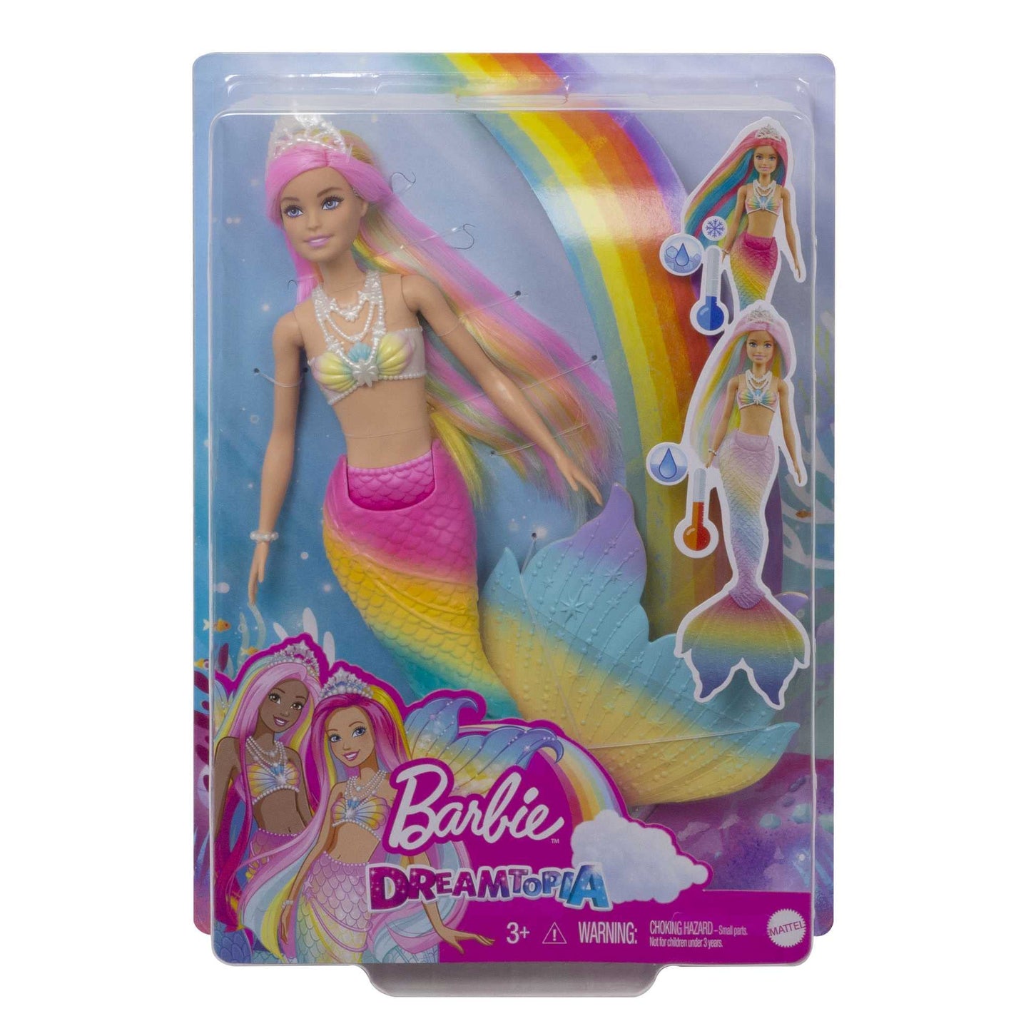 Barbie Dreamtopia Sirène Magique Arc-en-Ciel, Poupée Sirène Changeant De Couleur dans l'eau, Jouet pour Enfant de 3 Ans et Plus, GTF89