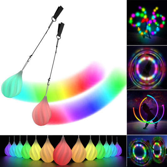 Lot de 2 LED Poi Lumineux Boules Poi - Balles de Jonglages | LED Boule Lumineuse Cirque Accessoires | 1Paire Kit Boules Multicolores Lumineuses Débutants & Professionnels | Pour Enfants & Adultes