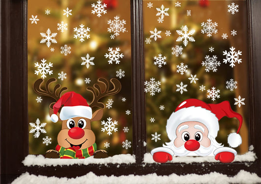 TRABIG 152PCS Noel Autocollants Noël Stickers Fenetre Père Noël Wapiti Flocon de Neige, Noël Décoration DIY Autocollant Fenetre PVC Statique Motif à Double Impression, Deco Noel pour Fenetre