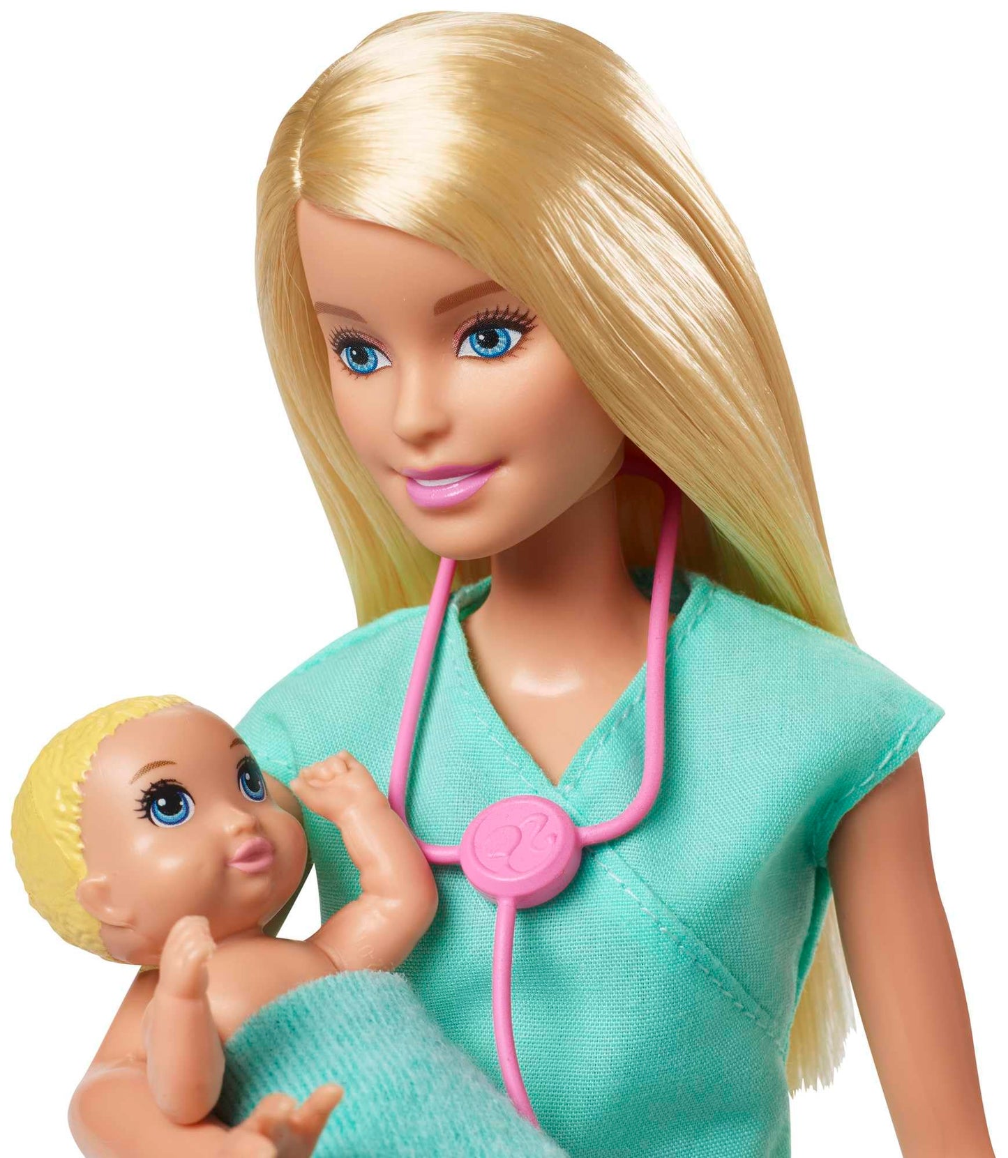 Barbie Métiers Coffret poupée Pédiatre Blonde avec Cabinet médical, Deux bébés et Accessoires, Jouet pour Enfant, GKH23