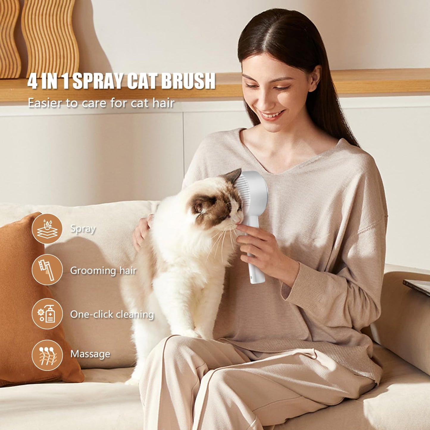 Brosse de Toilettage Vapeur 4 en 1 Antistatique I Chats & Chiens