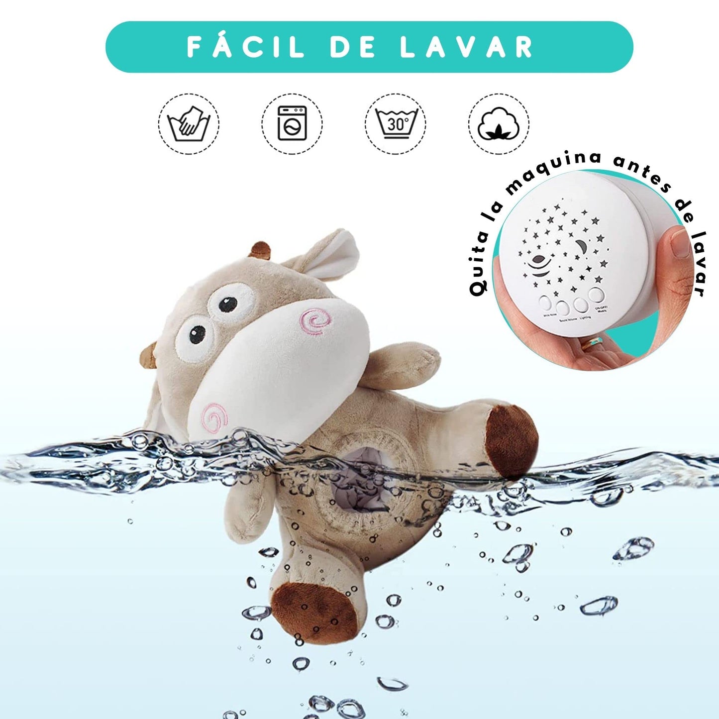 HuBorns - Peluche Bruit Blanc Bebe et Veilleuse Bébé Musicale et Lumineuse, Jouet Bébé Projecteur avec 15 Berceuses pour Dormir, Original Cadeau Naissance Fille et Garçon, Machine Bruit Blanc