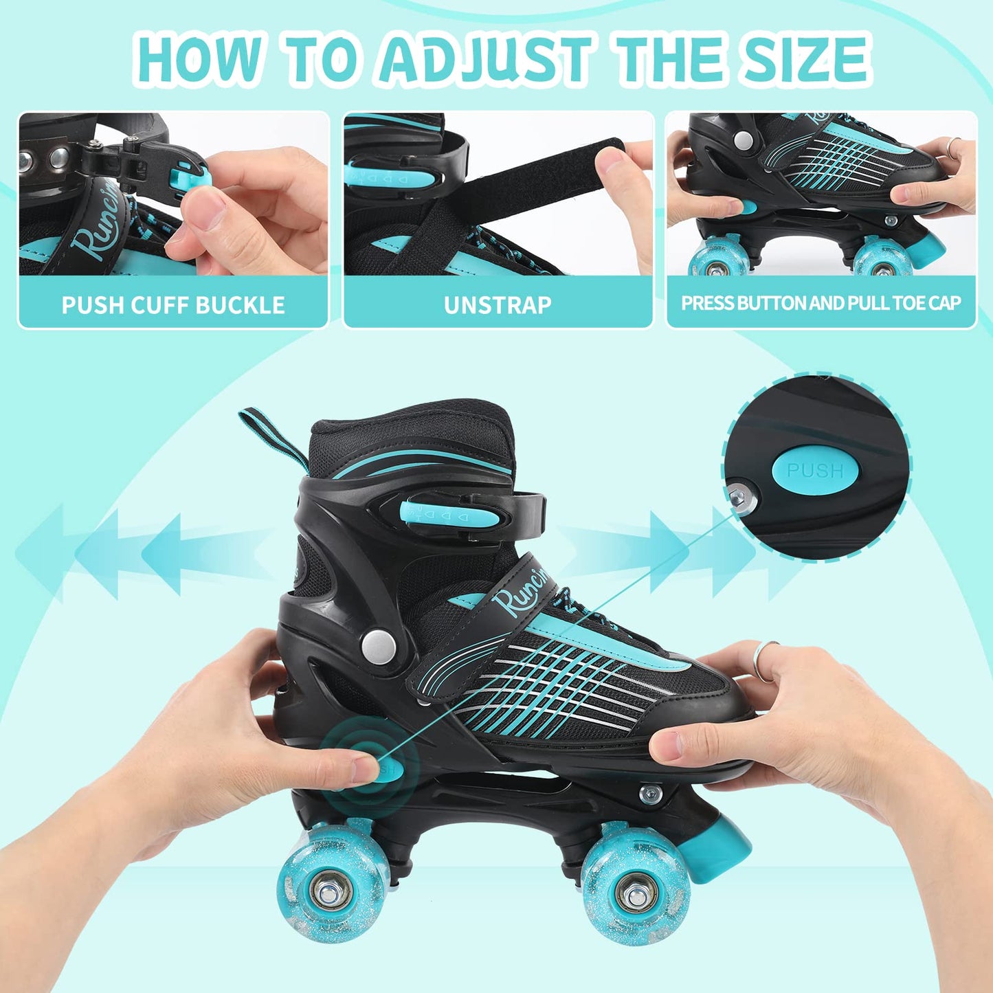 Runcinds Patins à roulettes réglables pour Enfants pour garçons Filles, Patins à roulettes pour Tout-Petits pour débutants avec Roues Lumineuses