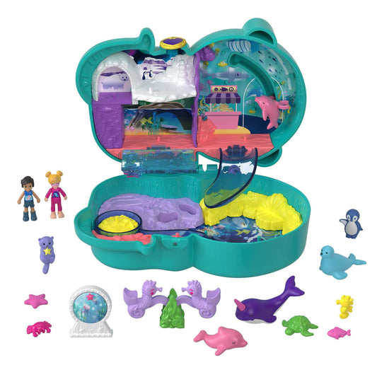 Polly Pocket Coffret Loutre Aquatique, thème Aquarium, avec Mini-Figurines Polly et Nicolas, 5 Surprises, 12 Accessoires, Jouet pour Enfant, HCG16