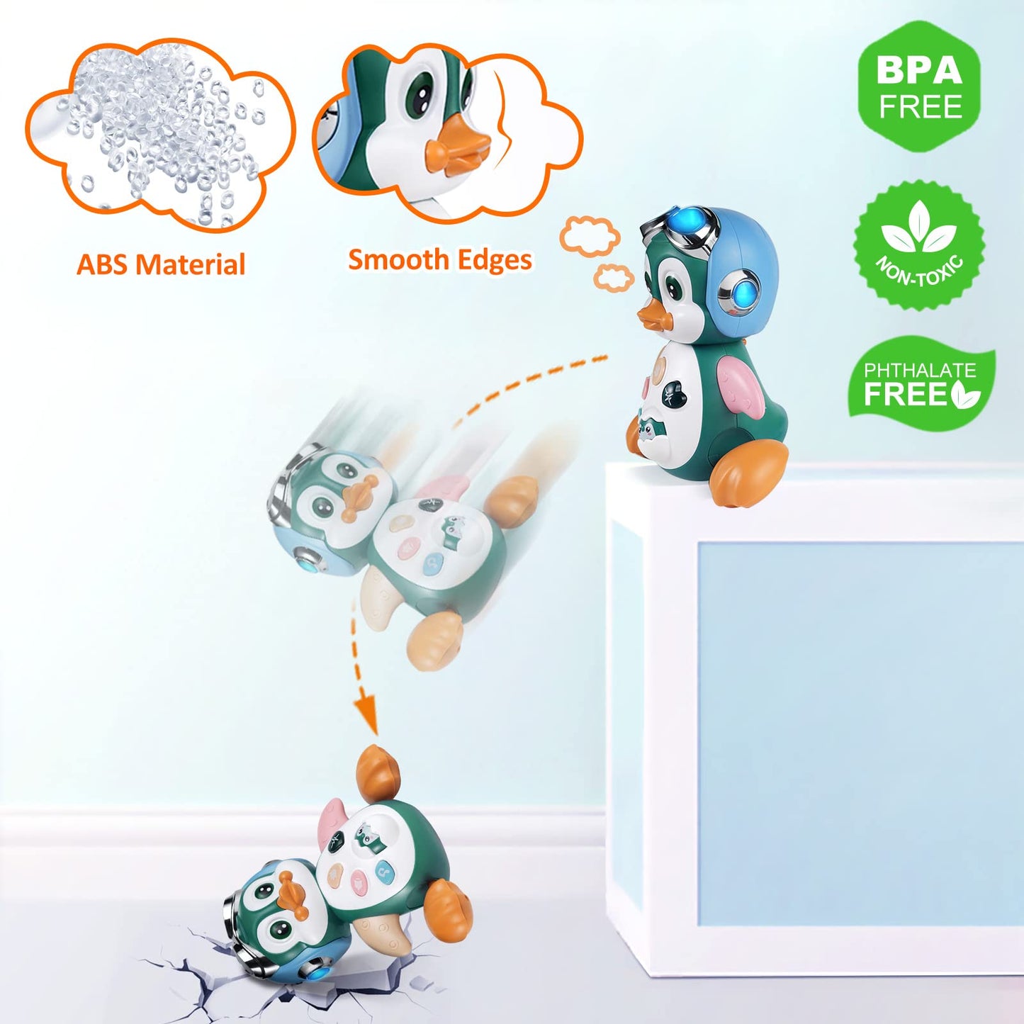 MOONTOY Jouet Musical Enfant 1 an, Rampants avec Musique et lumières,Jouet pour Bébé Pingouin 6-12 Mois, Jouet éducatif d’éveil pour Garçon Fille,Cadeaux Jouet Précoces 6 9 12 24 Mois