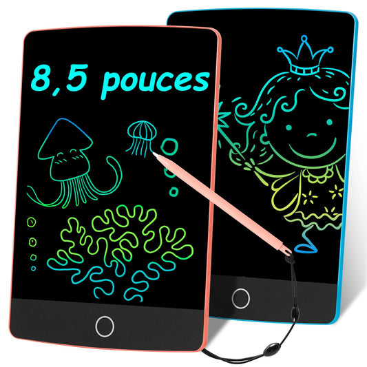 Topfree Tablette Dessin, 8,5 Pouces Tablette d'écriture LCD Colorée, Ardoise Magique, Lot de 2 Enfant 2 3 4 5 6 7 ans Filles et Garçons Cadeau D'anniversaire pour Les Enfants