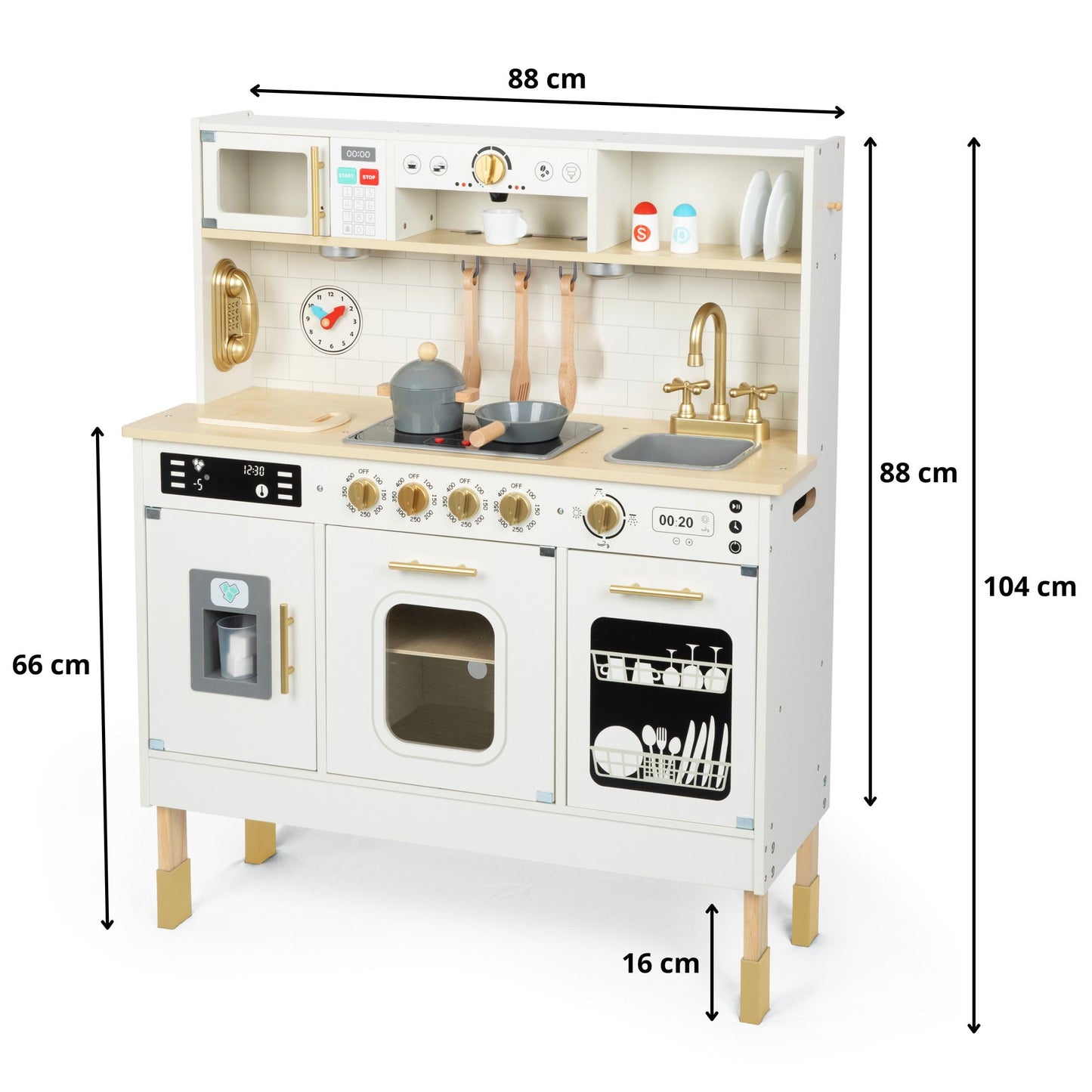 Mamabrum Cuisine Enfant en Bois avec Éclairage LED, Cuisine Jouet Interactive XXL avec Micro-Ondes, Lave-Vaisselle, Machine à Café, Four, Évier, Robinet et Accessoires