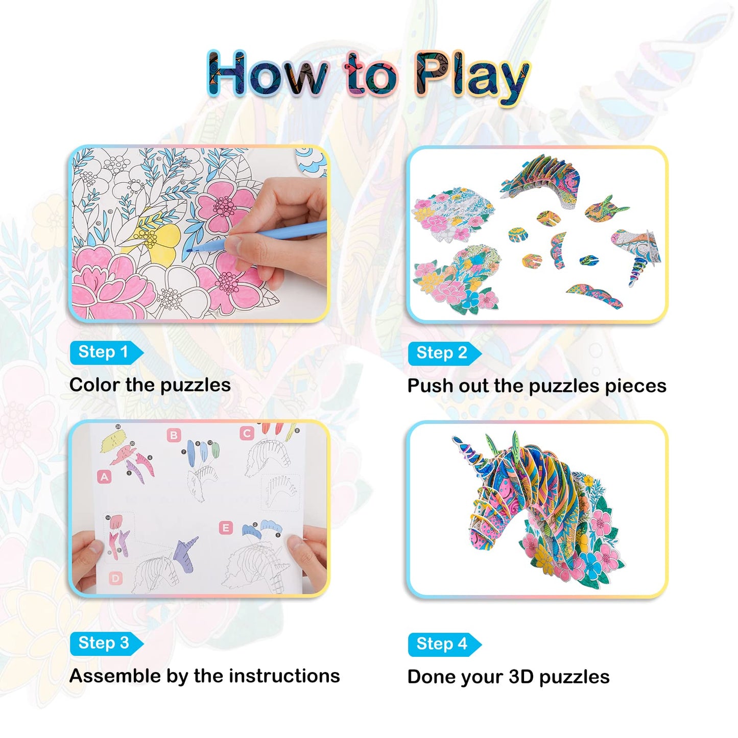 Hautton Puzzle à colorier 3D, Loisirs créatifs, Cadeau pour Adultes et Enfants, Meilleur Anniversaire pour Filles et garçons – Licorne