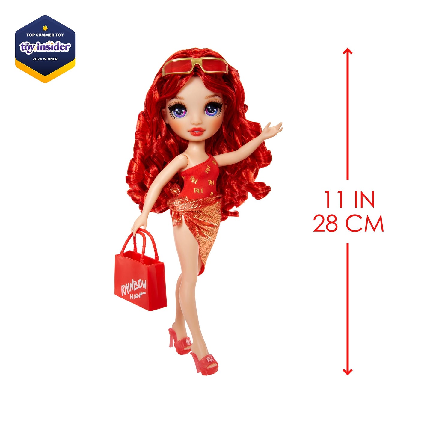 RAINBOW HIGH Swim & Style - Ruby (Rouge) - Poupée de 28 cm avec Paréo Chatoyant à Porter de Plus de 10 Façons - Maillot de Bain, Sandales, Accessoires - Jouet pour Enfants - pour Les 4-12 Ans